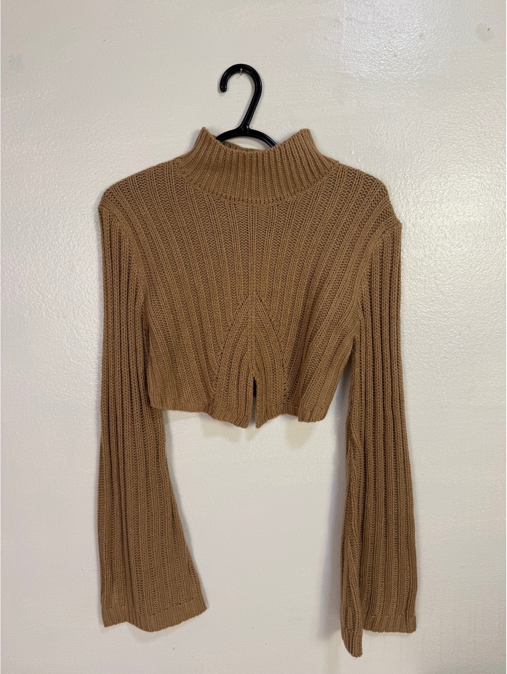 Fashion Nova Women's Cropped Ribbed Knit Sweater, Camel, Size Small